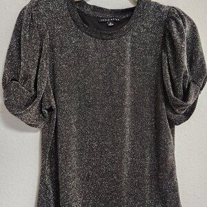 Haute Monde | Black Silver Sparkle Bubble Sleeve Top Blouse Medium